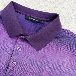 Bugatchi Polo Shirt Mens Purple Striped Cotton Short Sleeve Golf Classic - Large